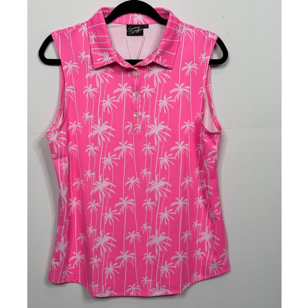 Sunday Swagger Pink With Palms Tree Print Signature Polo STYLIN' / Size-Large